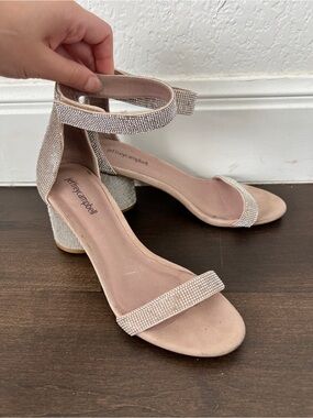 Jeffrey Campbell Blush Rhinestone Strap Block Heel Sandals